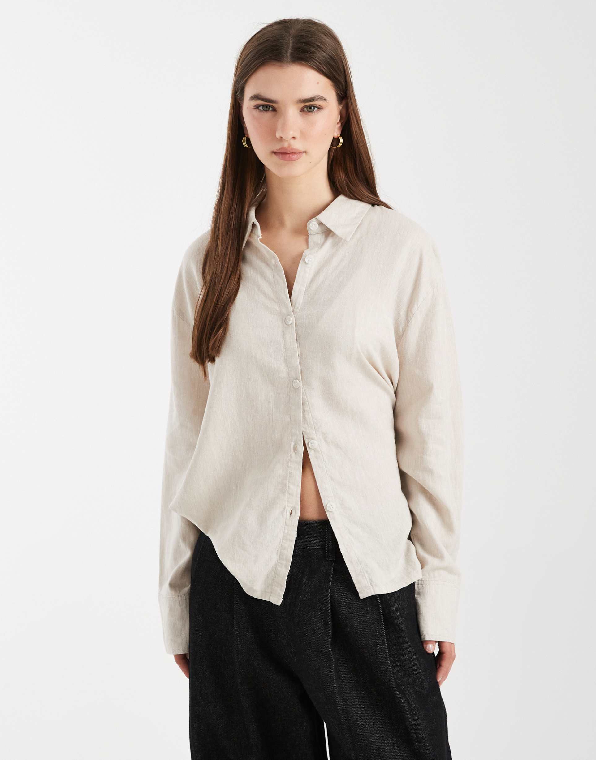 cotton on haven oversized dad shirt linen blend in natural