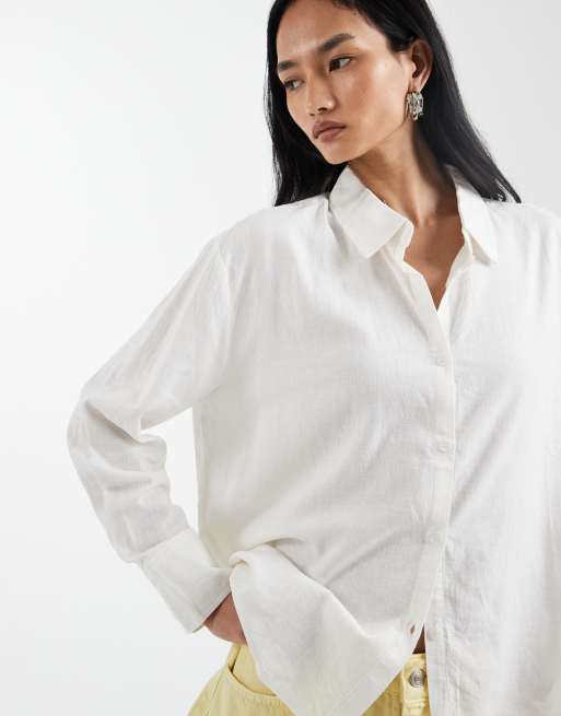Cotton On haven oversized dad shirt linen blend in white, 4 of 4