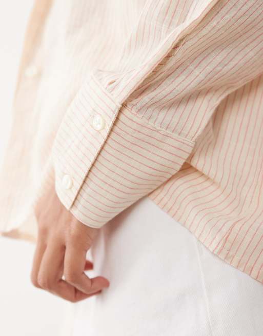 Cotton On haven oversized dad shirt linen look in guava stripe, 3 of 4