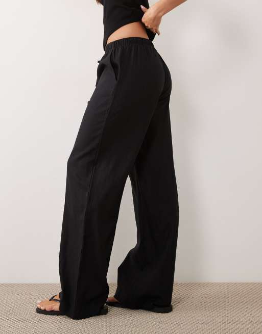Cotton On - Haven - Pantaloni a fondo ampio in misto lino neri, 2 di 5
