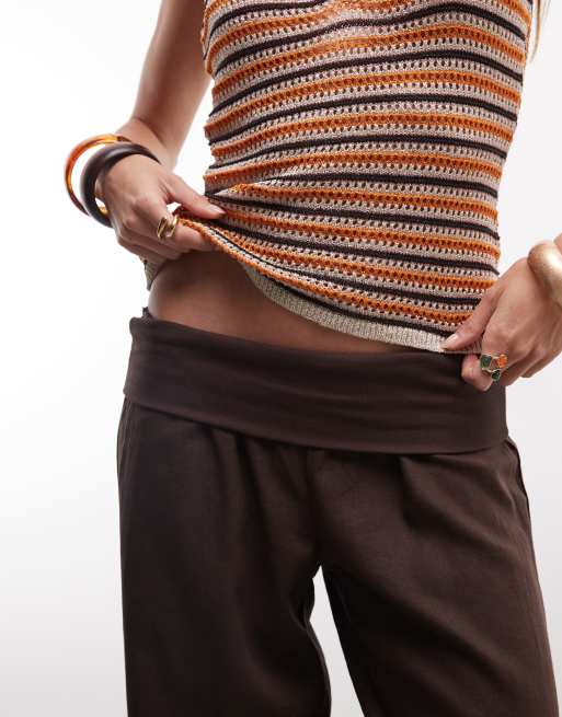 Cotton On - Haven - Pantaloni in lino color rovere scuro con risvolto, 4 di 9