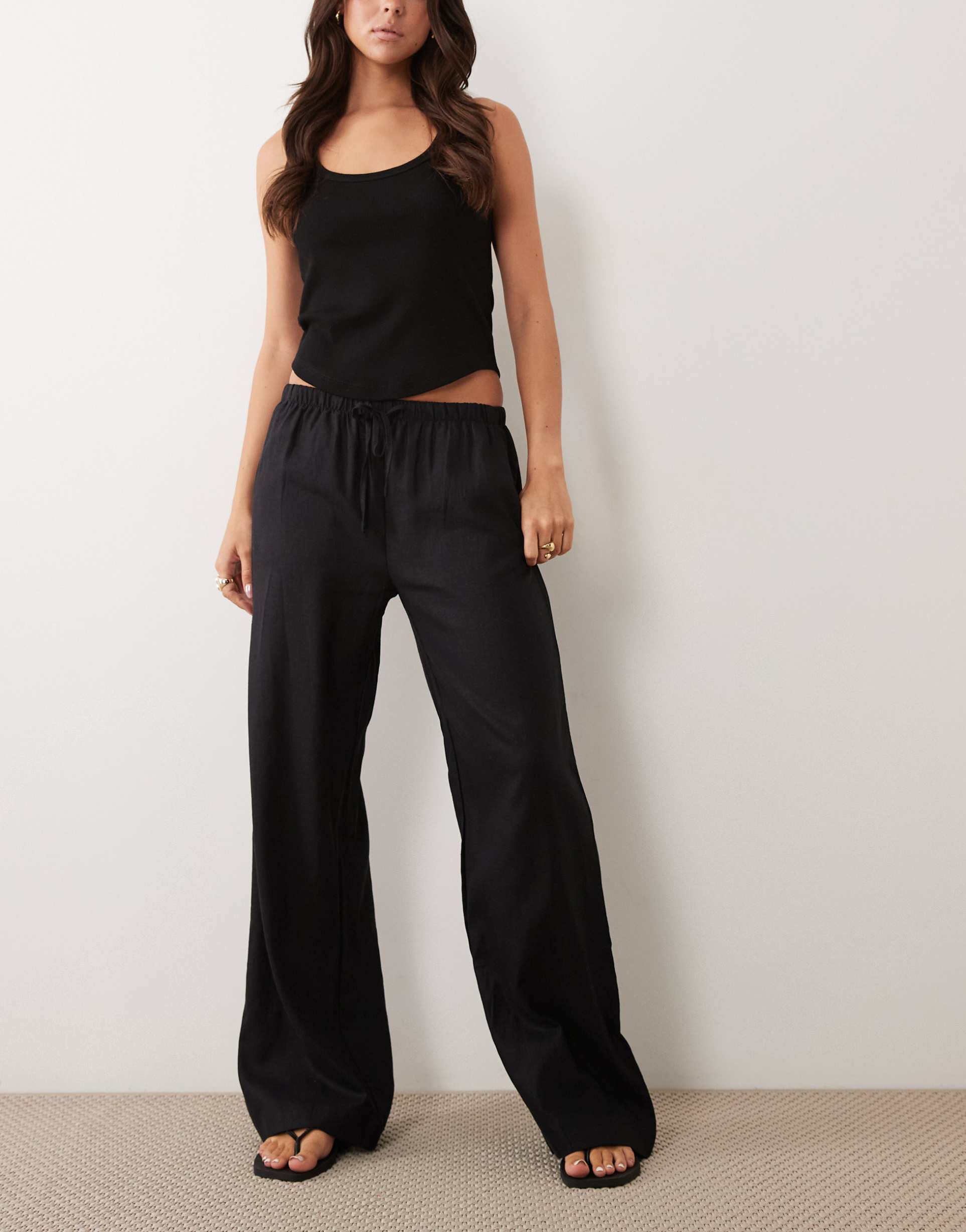 cotton on haven pull on wide leg linen blend pants in black
