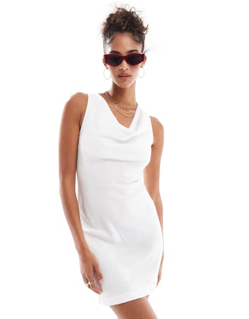 Cotton On - Haven - Robe courte à col bénitier en lin mélangé - Blanc, 2 de 4