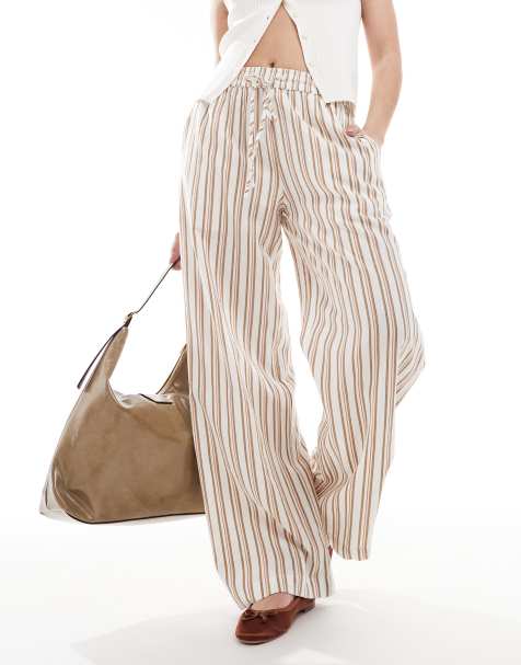 Cotton On Haven wide leg linen look pant in stripe artichoke