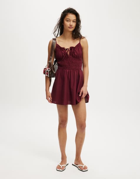 Cotton On Haven strappy mini dress in burgundy