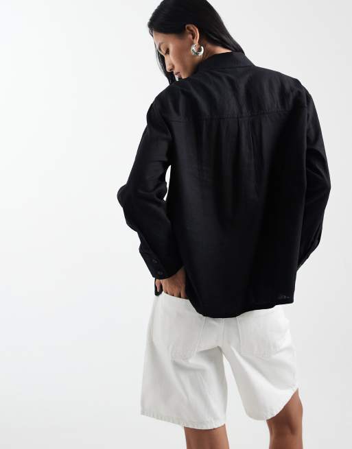 Cotton On – Haven – Svart oversize-skjorta i dad-modell och linnemix, 2 av 4