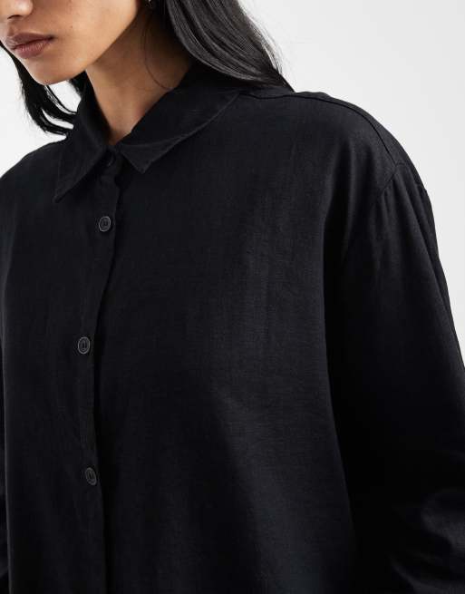 Cotton On – Haven – Svart oversize-skjorta i dad-modell och linnemix, 4 av 4