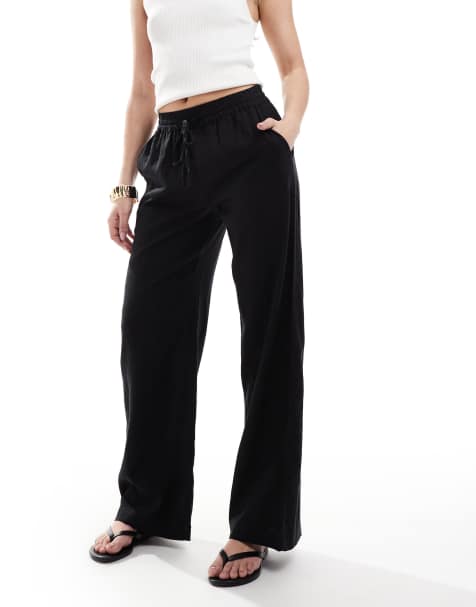 Cotton On – Haven – Svarta byxor i linnestil med vida ben - view 1