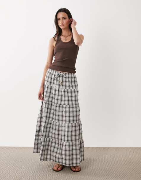 Cotton On haven tiered maxi skirt in check texture - view 1