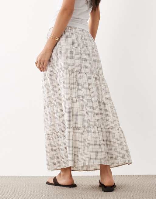 Cotton On haven tiered maxi skirt in check texture, 2 of 5