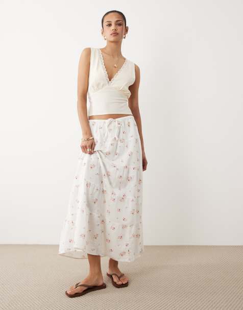 Cotton On haven tiered maxi skirt in ditsy cherrywood - view 1