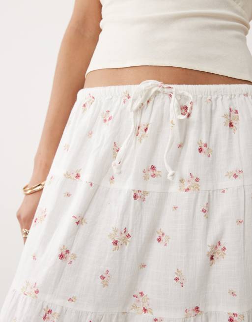 Cotton On haven tiered maxi skirt in ditsy cherrywood, 4 of 5