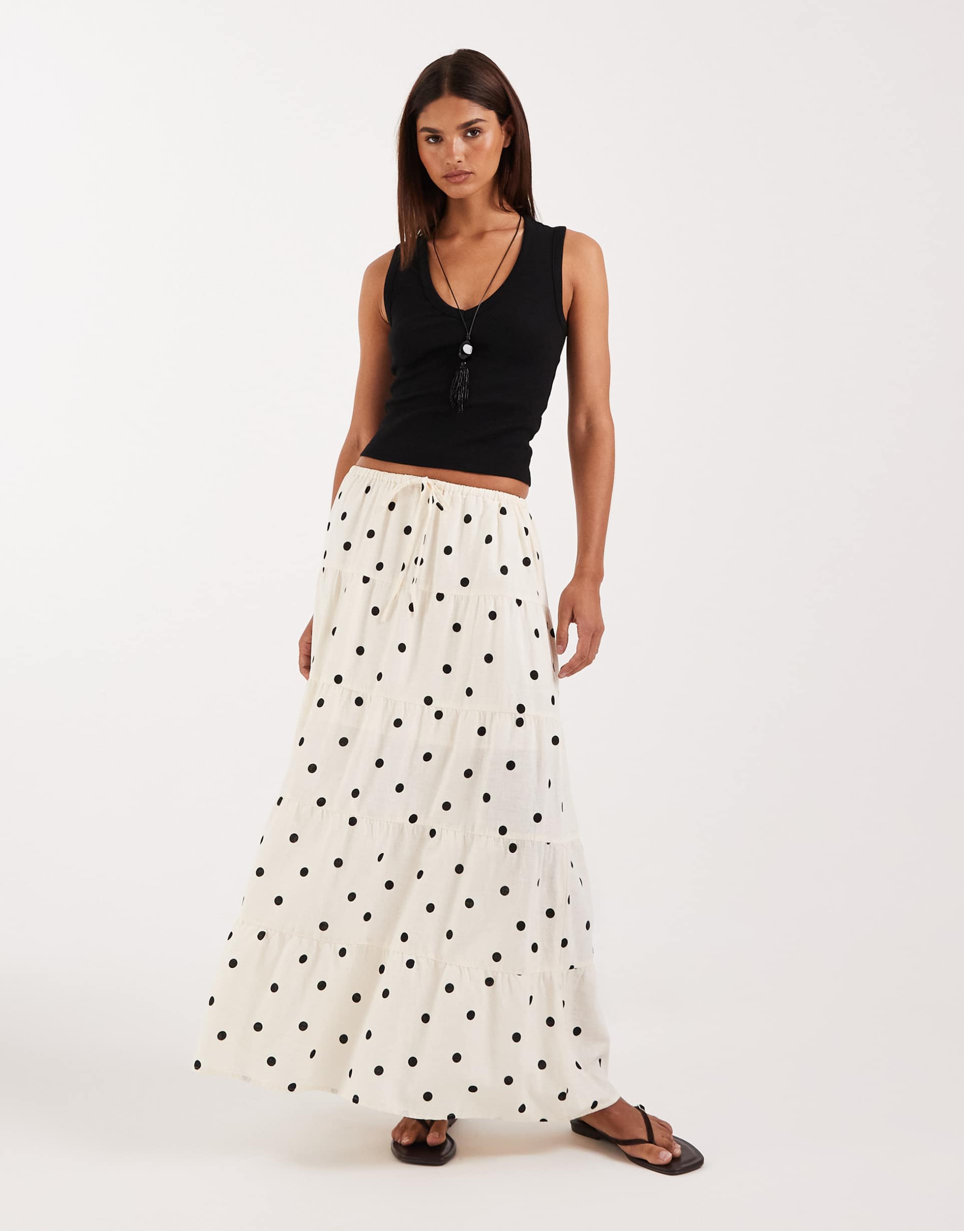 cotton on haven tiered maxi skirt in sami polka dots