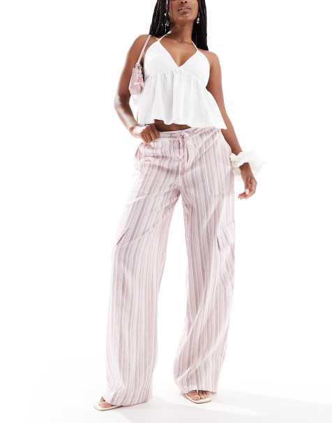 Cotton On haven utility linen look pant in pink stripe - view 1