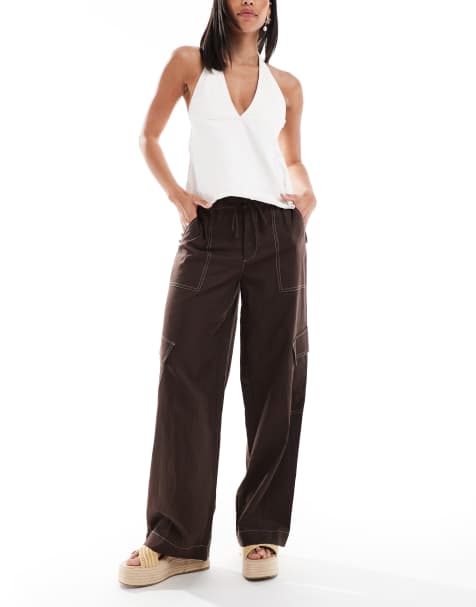 Cotton On Haven utility pant in burgundy