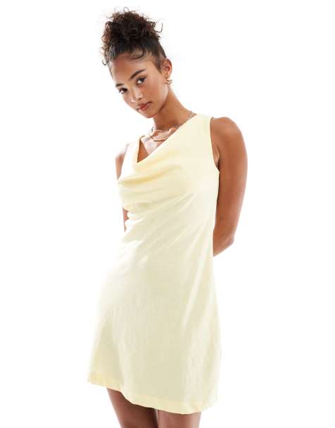 Cotton On - Haven - Vestito corto color limone con scollo ad anello in misto lino - view 1