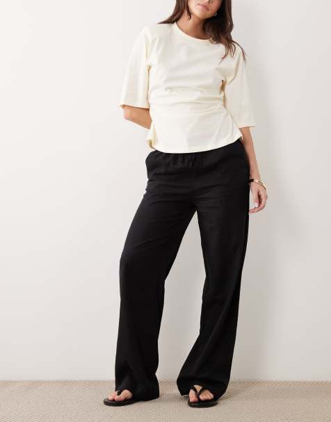 Cotton On haven wide leg linen blend pant in black - view 1