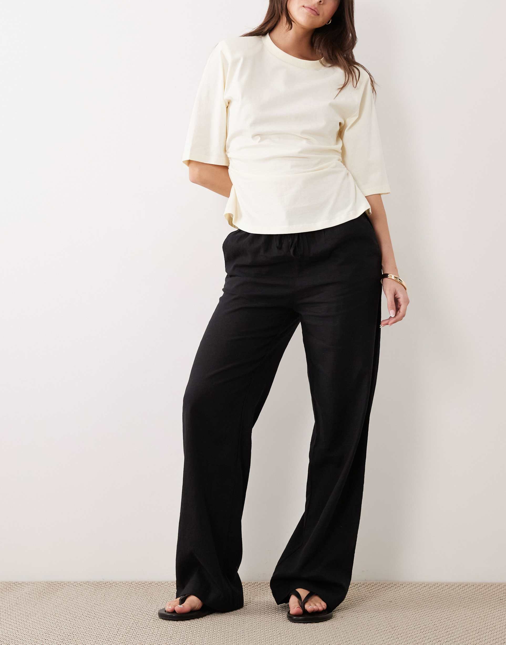 cotton on haven wide leg linen blend pant in black