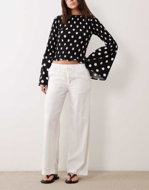 Cotton On haven wide leg linen blend pant in white - view 1