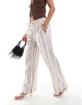 [Cotton:On] Cotton On haven wide leg linen blend pants in multi textured pant 18 Multi stripe