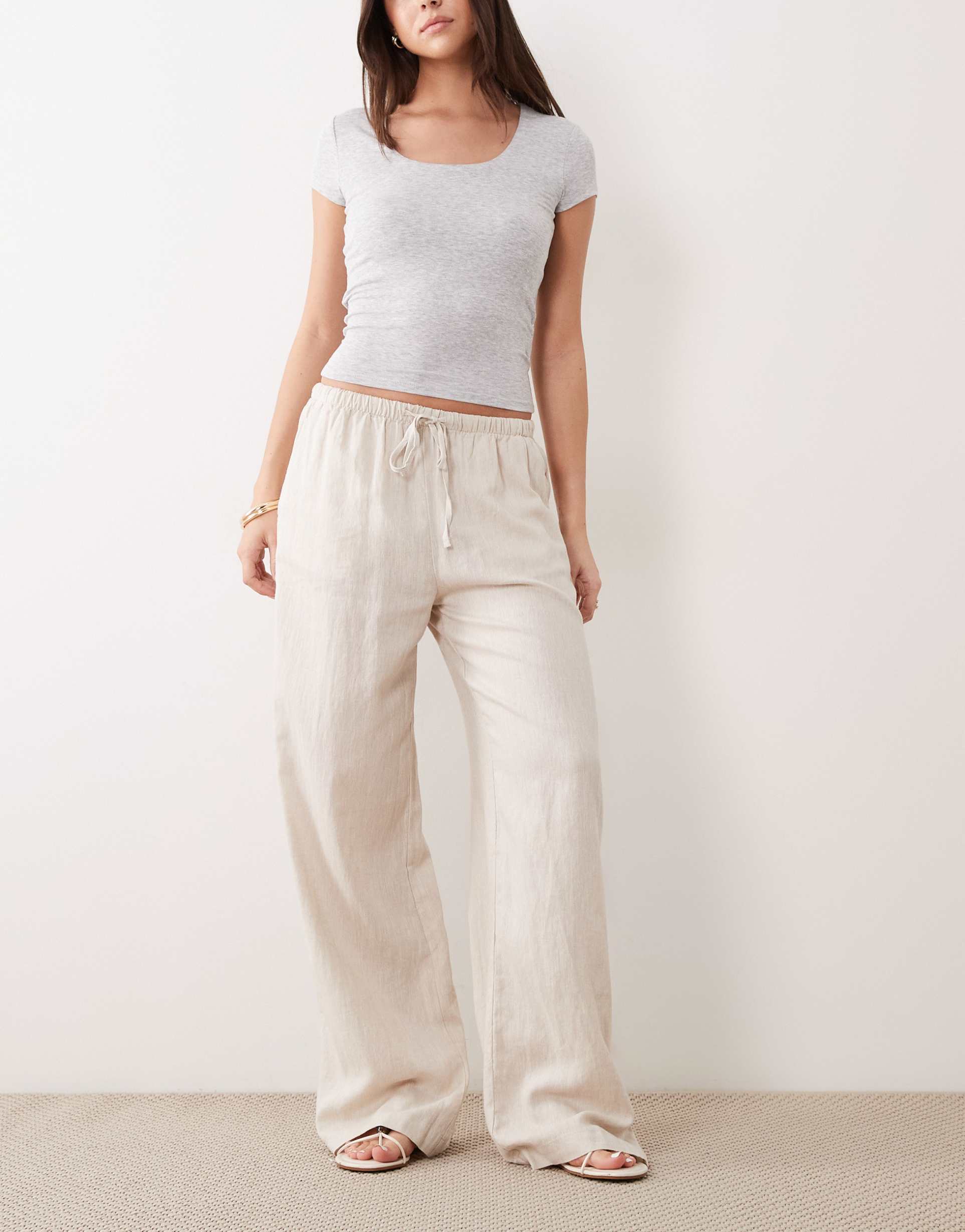 cotton on haven wide leg linen blend pants in natural