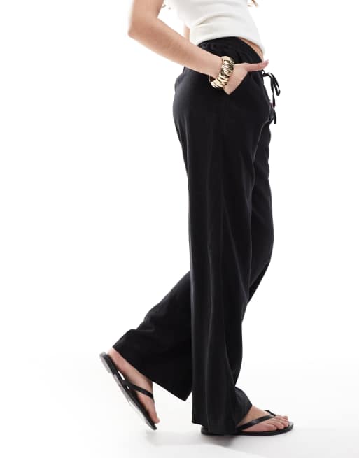 Cotton On Haven wide leg linen look pant in black, 3 of 5