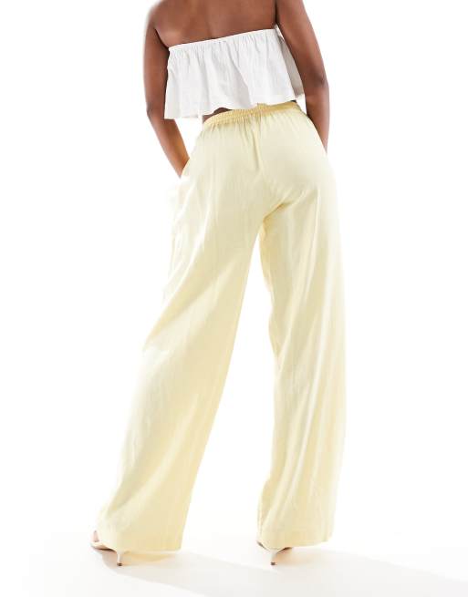 Cotton On Haven wide leg linen look pants in lemon icing