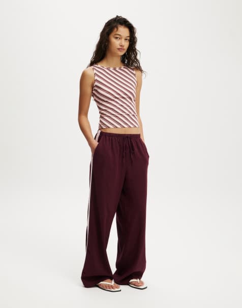 Cotton On Haven wide leg pant in burgundy  - AUBURN
