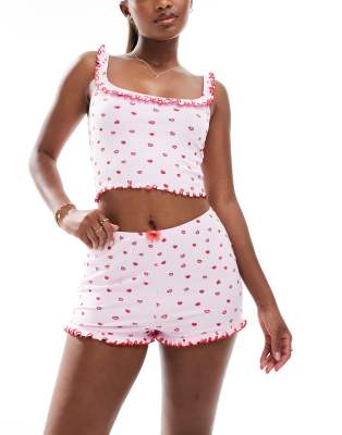 COTTON:ON COTTON ON HEART PRINT RIBBED RUFFLE SHORTS 