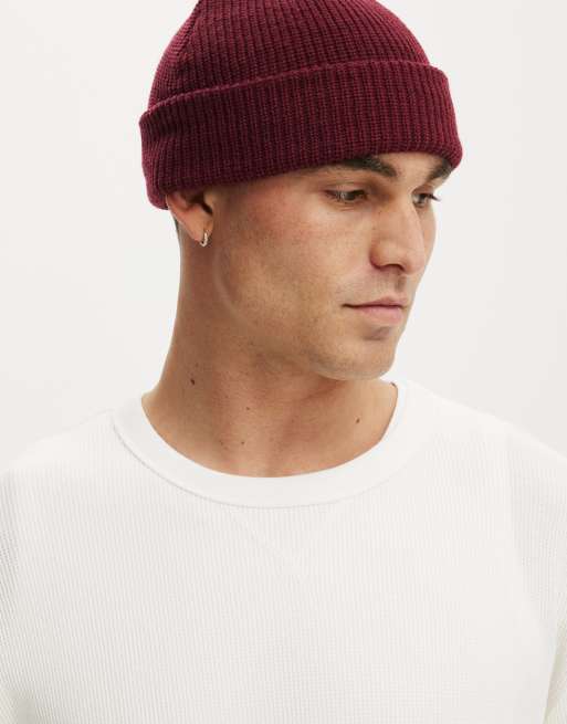 Cotton On Heavy knit beanie in plum, 3 of 4
