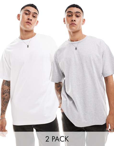 Cotton On heavy weight boxy t-shirt 2 pack grey and white - view 1