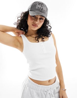 Cotton:on Cotton On Henley Crop Tank Top With Button Front In White