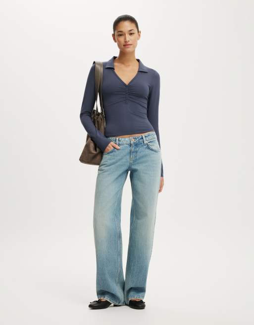 Cotton On Henley long sleeve polo in navy, 2 of 4