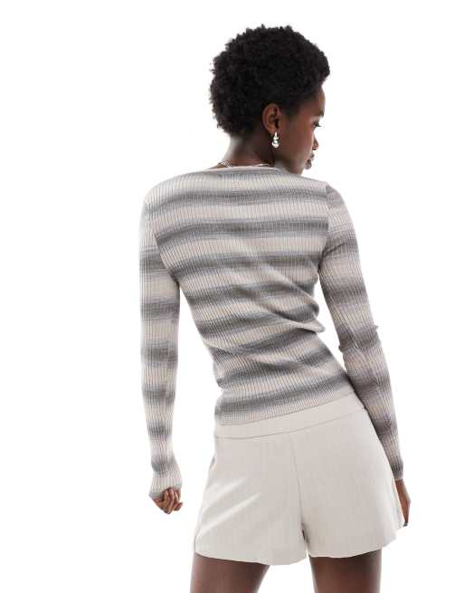 Cotton On henley long sleeve rib knit top in seamoss space