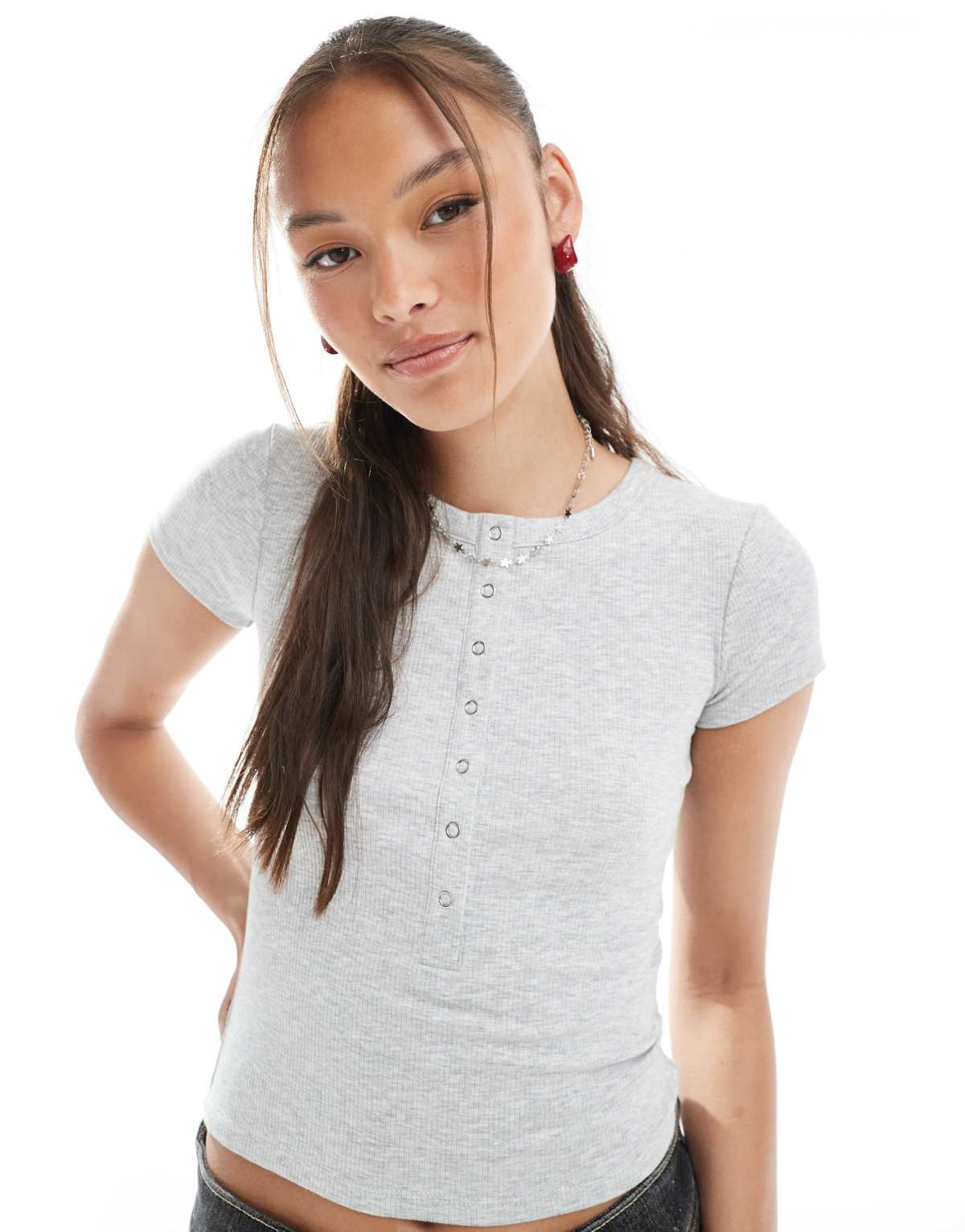 Cotton On henley short sleeve tee in grey marle