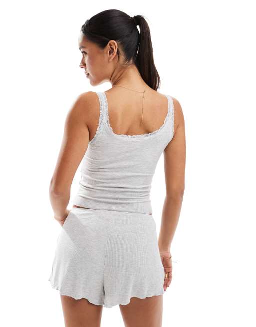 Cotton On henley sleep tank top in gray heather - part of a set, 4 of 4