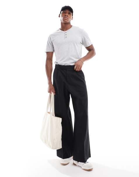 Cotton On – Henley-T-Shirt in meliertem Grau mit Knopfleiste - view 1