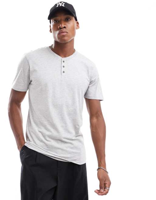 Cotton On henley button front T-shirt in gray heather