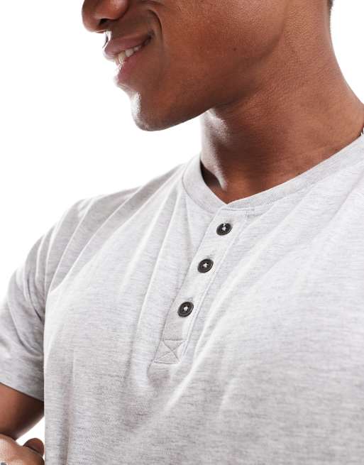 Cotton On henley button front T-shirt in gray heather