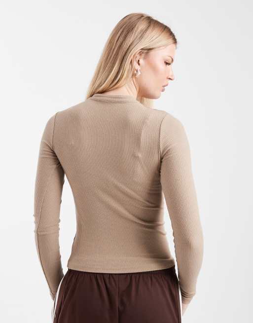 Cotton On - Henley top met lange mouwen in geroosterd amandel, 4 van 4