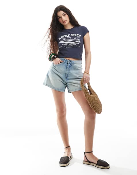 Cotton  On High 90 s denim short in blue  - view 1