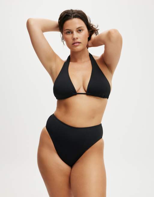 Cotton On High apex slider triangle bikini top in black - BLACK