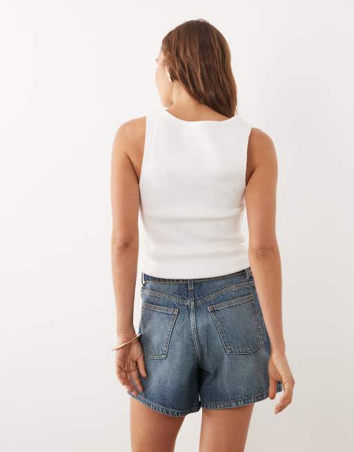 Cotton On high rise 90s denim shorts in blue foldover, 5 of 5