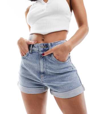 Cotton:On Cotton On high rise classic turn up denim shorts in blue wash