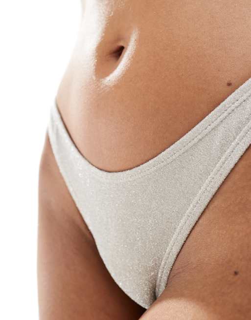 Cotton On high side brazillian bikini bottom in metallic  , 2 of 4