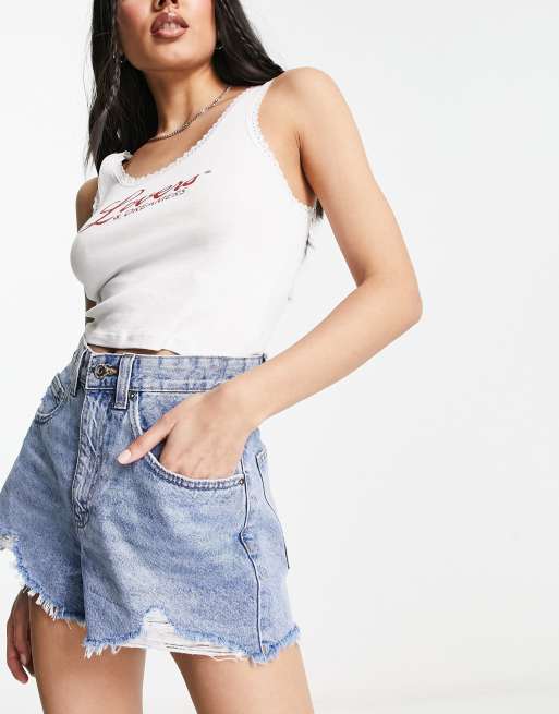 Cotton On high waist mom rip denim shorts in blue ASOS