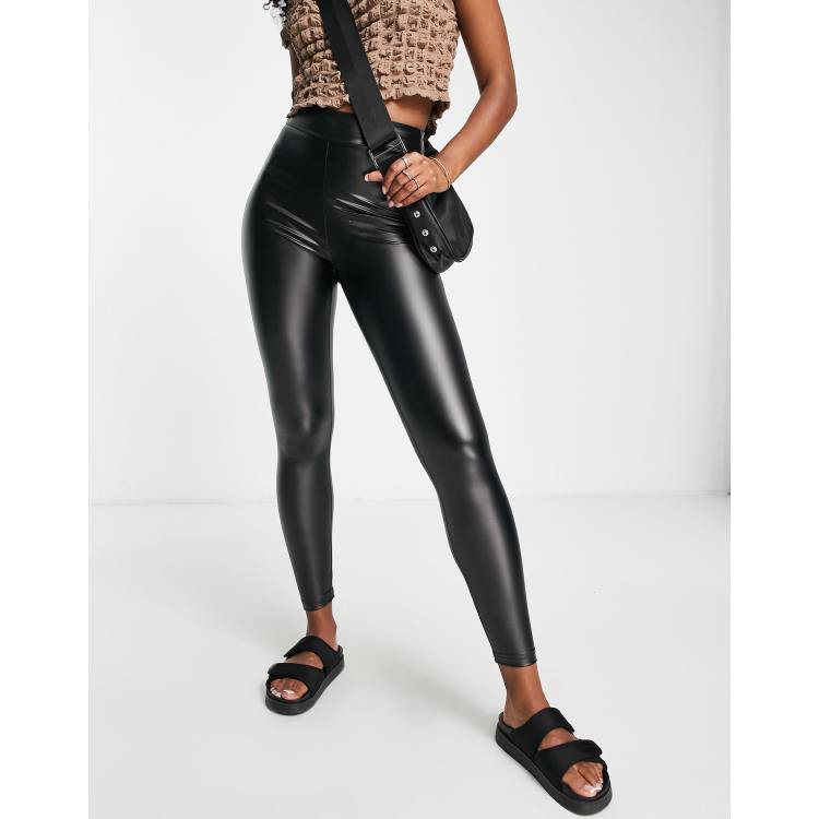 Cotton: On high waisted faux leather legging in black