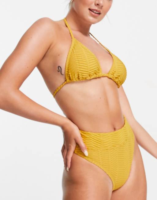 Cotton On High Waisted Textured Bikini Bottoms in Yellow