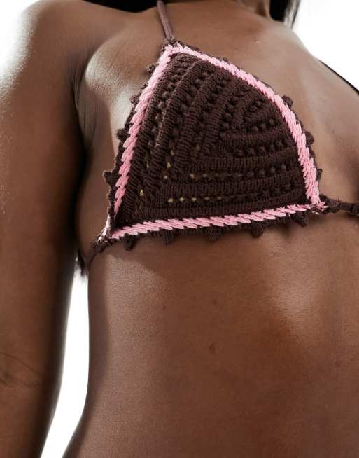 Cotton On - Hæklet trekantsbikinitop i brun , 2 af 4