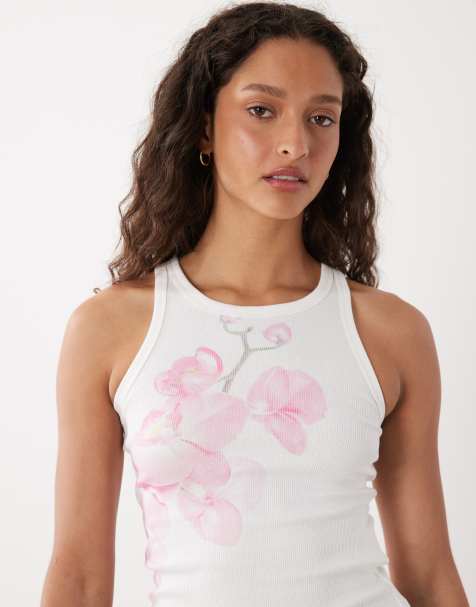 Cotton On – Hochgeschlossenes Tanktop mit Orchideengrafik - view 1